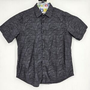 Robert Graham Shirt Mens Large Paisley Button Black Casual Short Sleeve Preppy